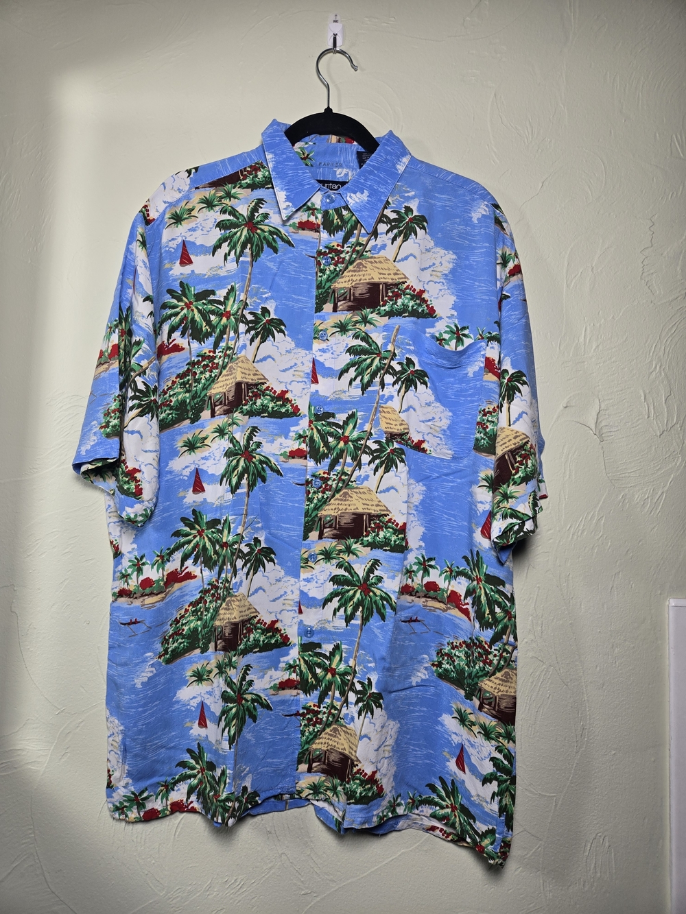Puritan Blue Tropical Print Casual Button-Down Shirt